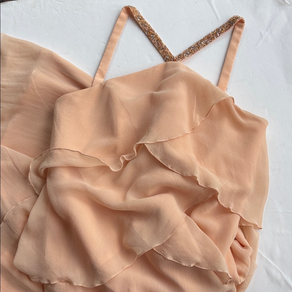 Y2K Vintage Daymor Couture Silk Halter Party Formal Beaded 8 Peach Pink Tiered M - Picture 5 of 17